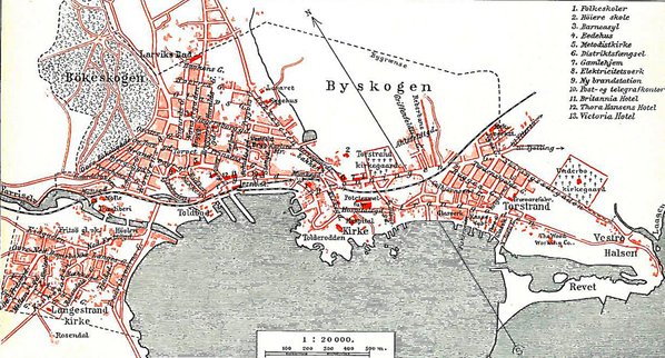 Kart Larvik ca. 1920, Vestfold